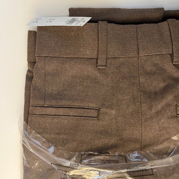 Abercrombie Collins Tailored Linen-Blend Pleated Suit Pant in Dark Brown - Picture 3 of 5